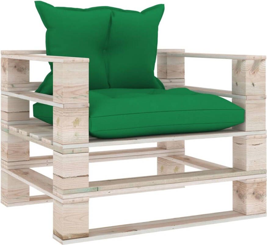 The Living Store Pallet Armstoel Tuin 80 x 67.5 x 62 cm Grenenhout Groen kussen