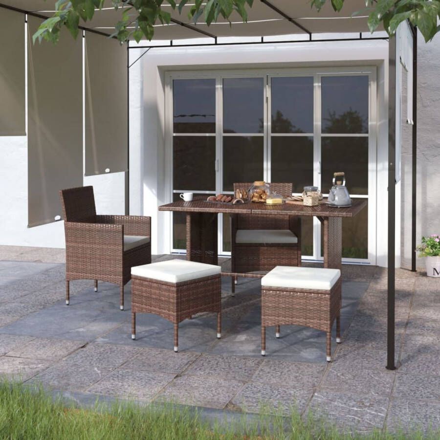 The Living Store Tuinmeubelset Tuinstoel en Voetenbank Bruin 53x58x84 cm PE-rattan