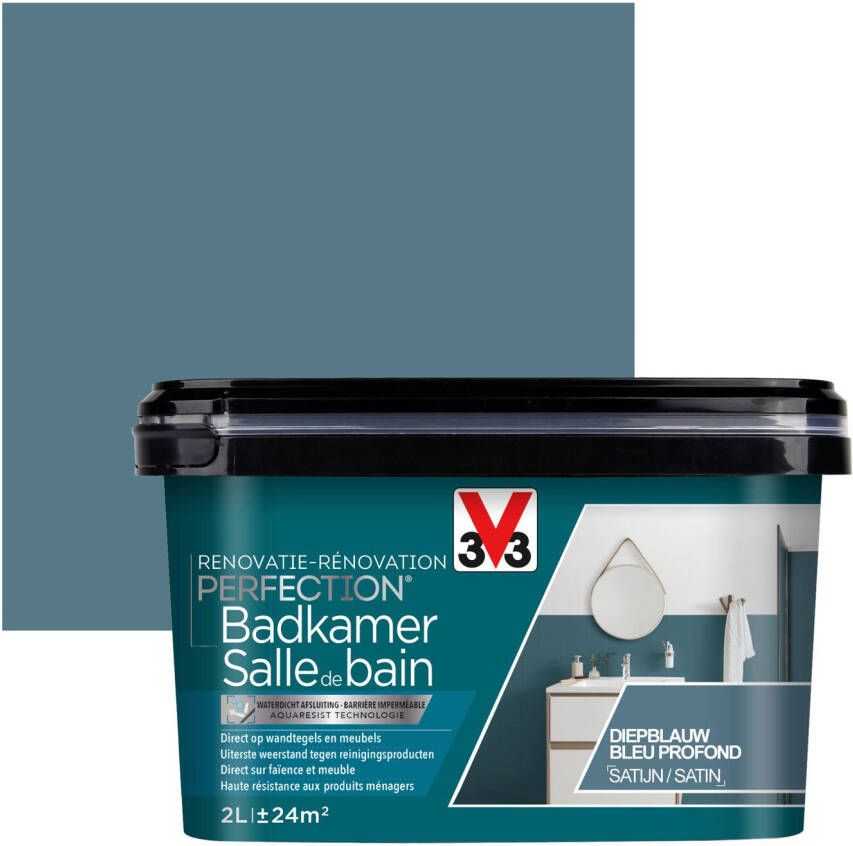 V33 Badkamerverf Renovatie Perfection Diepblauw Zijdeglans 2l