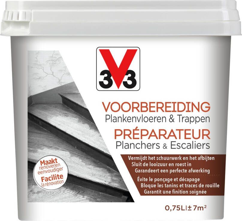 V33 Voorbereiding Plankenvloeren En Trappen Wit Zijdeglans 750ml”