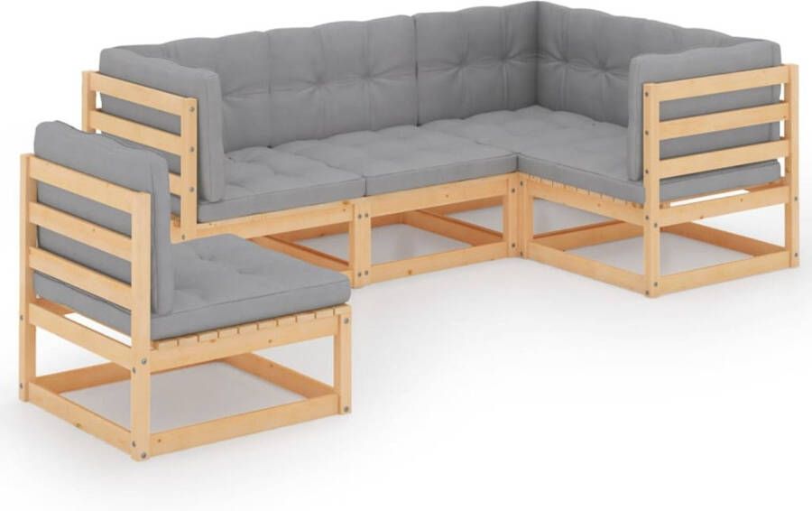 VIDAXL 5-delige hoekbank loungeset met kussens massief grenenhout