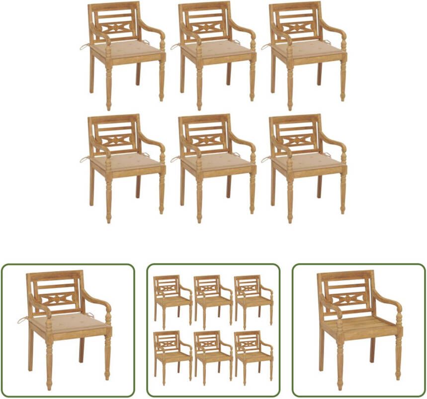 The Living Store Batavia Teakhouten Stoelen Set van 6 55 x 51.5 x 84 cm Met Kussens
