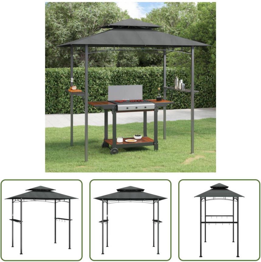 The Living Store BBQ Paviljoen Stabiel frame Duurzaam dak Geweldige ventilatie Praktisch ontwerp Handige planken en haken Antraciet 240x150x243 cm