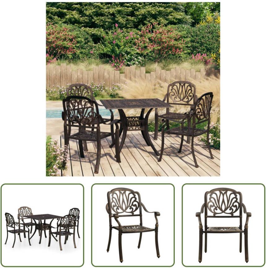 The Living Store Bistroset Gietaluminium Brons 4 tuinstoelen 1 tafel Montage vereist