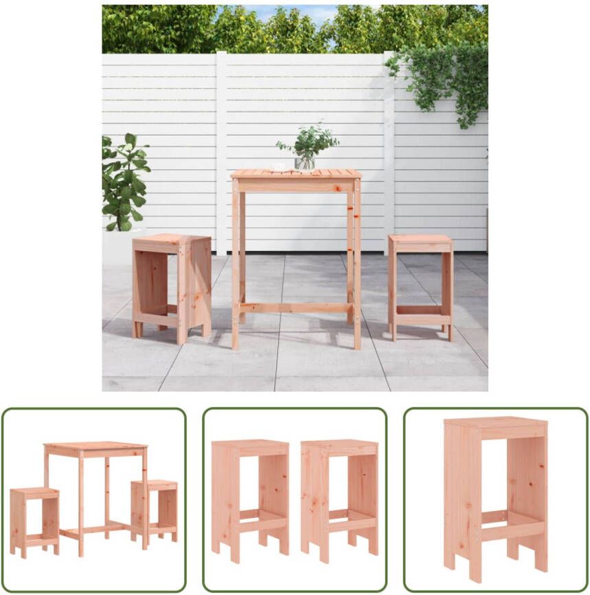 The Living Store Bistroset Massief douglashout Tuintafel 82.5x82.5x110cm Barkruken 40x36x75cm