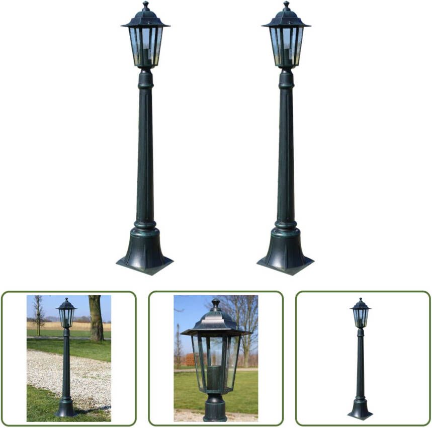 VIDAXL Donkergroene Tuinlamp Set 105 Cm Aluminium En Glas