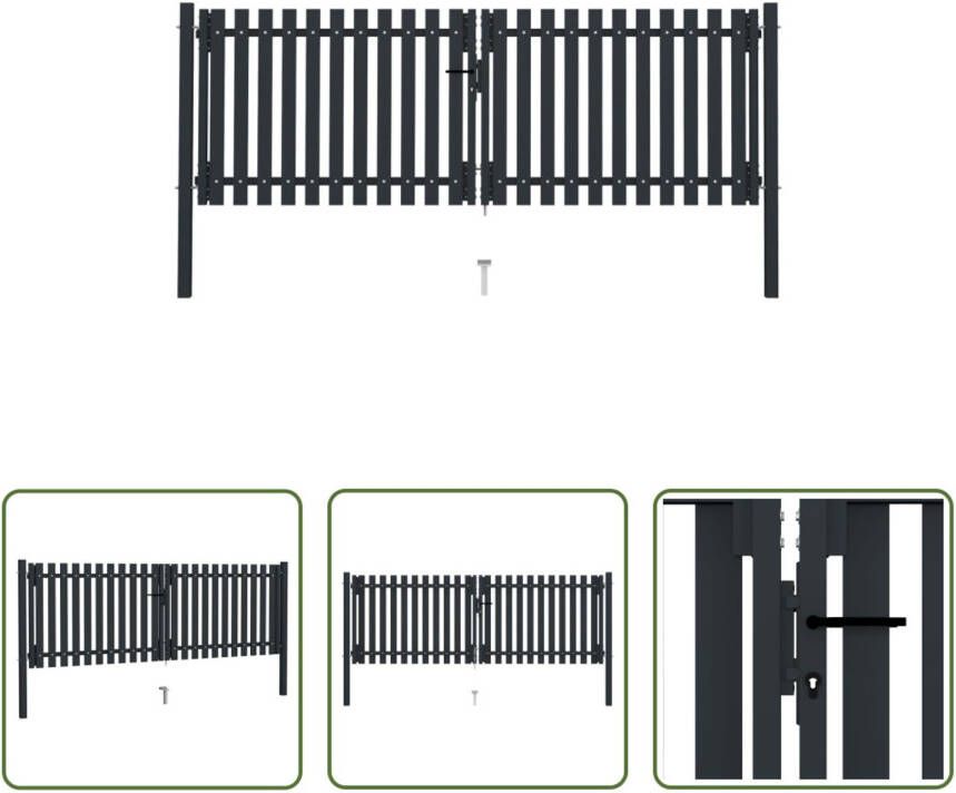 The Living Store Dubbele Deur Tuinpoort 306 x 150 cm Antraciet Gepoedercoat Staal