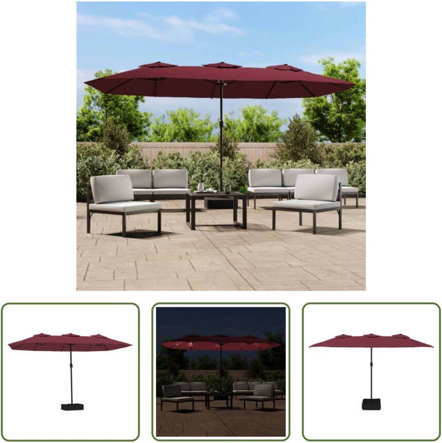 The Living Store Dubbele Parasol Bordeauxrood 449 x 265 x 245 cm LED-verlichting