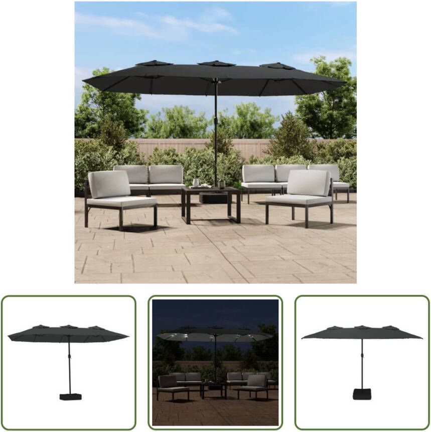 The Living Store Dubbele Parasol Outdoor 449 x 265 x 245 cm LED-verlichting Antraciet