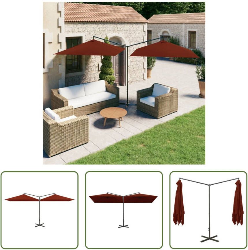 The Living Store Dubbele Parasol Polyester Stalen Paal 600x290x260cm Terracotta