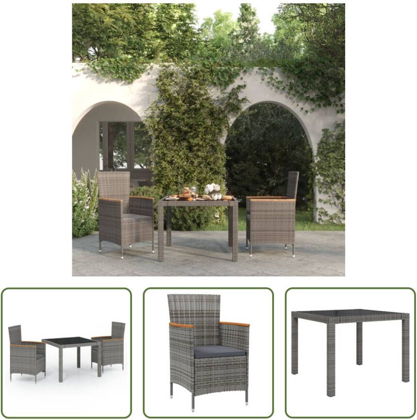 The Living Store Eethoek Poly Rattan 90x90x75 cm zwart 61x60x88 cm grijs donkergrijs