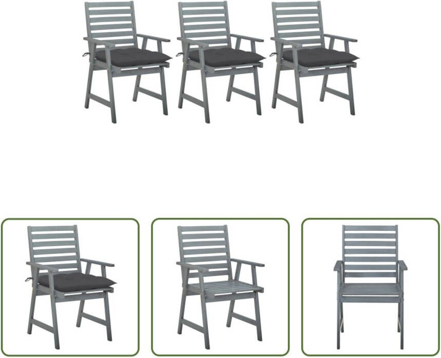 The Living Store Eetstoelen Set Tuin Massief Acaciahout 56 x 62 x 92 cm Antraciet Kussen