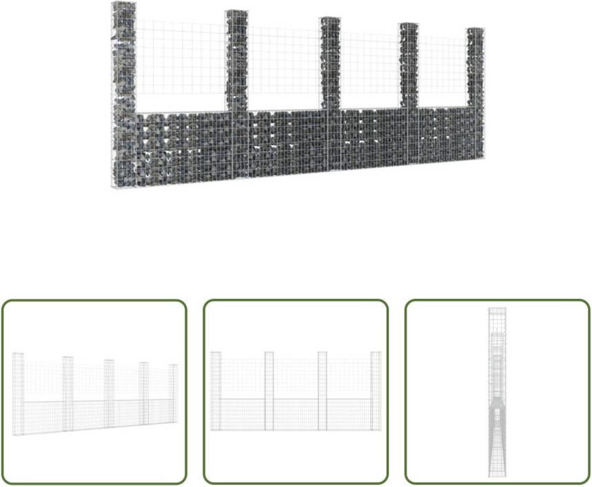 The Living Store Gabion Mand Schanskorf Met Palen 500x20x200 cm IJzer Zilver Draaddiameter 3.5mm