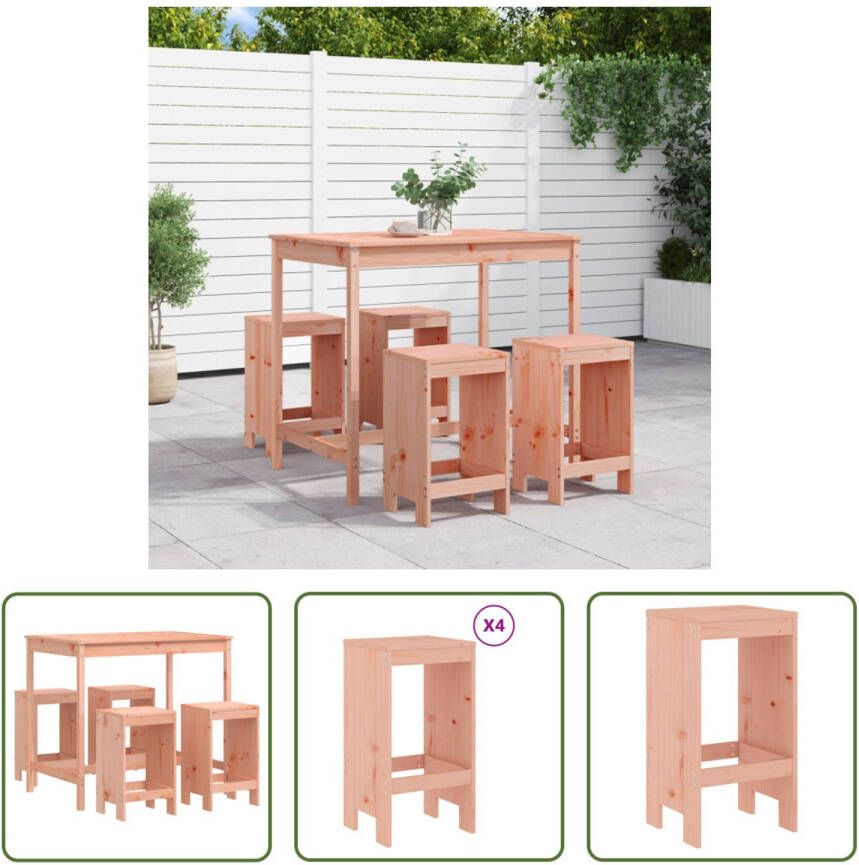 The Living Store Houten Barset Douglashout Tuintafel 121x82.5x110cm Barkruk 40x36x75cm
