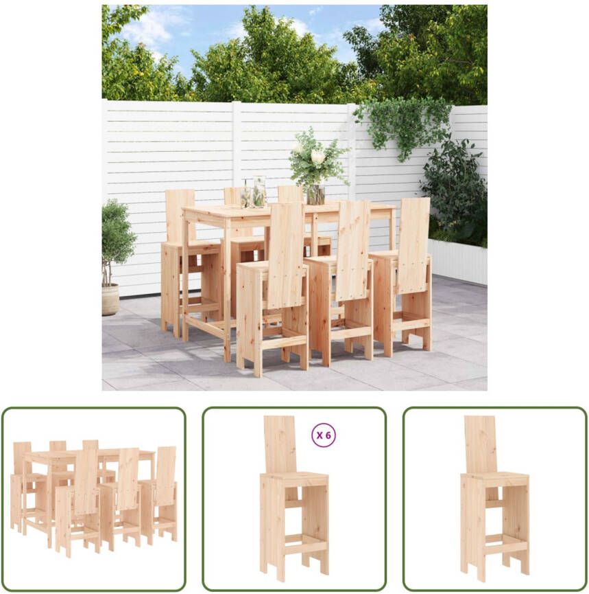 The Living Store Houten Barset Massief Grenenhout Tuintafel 159.5x82.5x110 cm Barkruk 40x42x120 cm Draagvermogen 110 kg