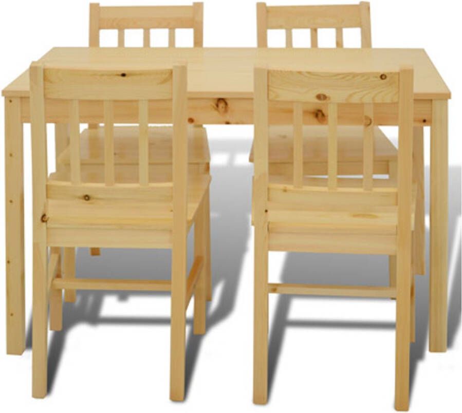 VIDAXL Houten eetkamertafel met vier stoelen (naturel)