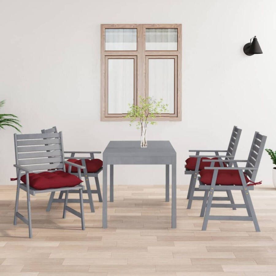 The Living Store Houten Eetstoelen buiten 56 x 62 x 92 cm Massief Acaciahout Gelat Ontwerp Set van 4