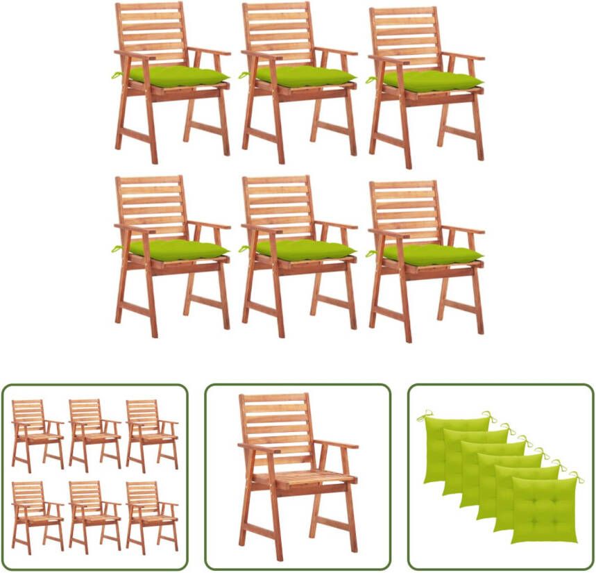 The Living Store Houten Stoelenset Massief Acaciahout 6 Stoelen Helder Groen Kussen