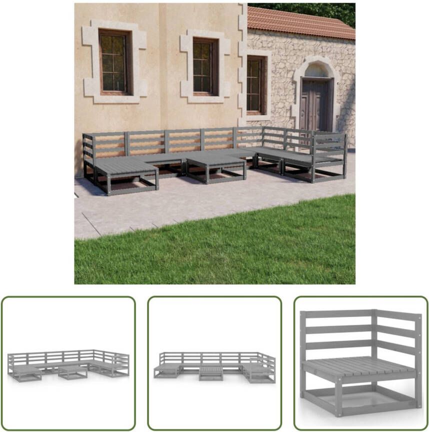 The Living Store Houten Tuinset Grenenhout Grijs Hoekbank 70x70x67cm Middenbank 70x70x67cm Tafel voetenbank 70x70x30cm