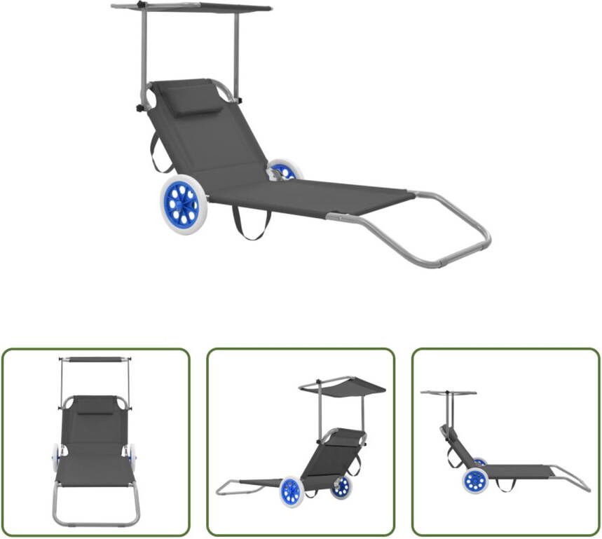 The Living Store Inklapbaar Ligbed Strandstoel 146x63x55 cm Grijs