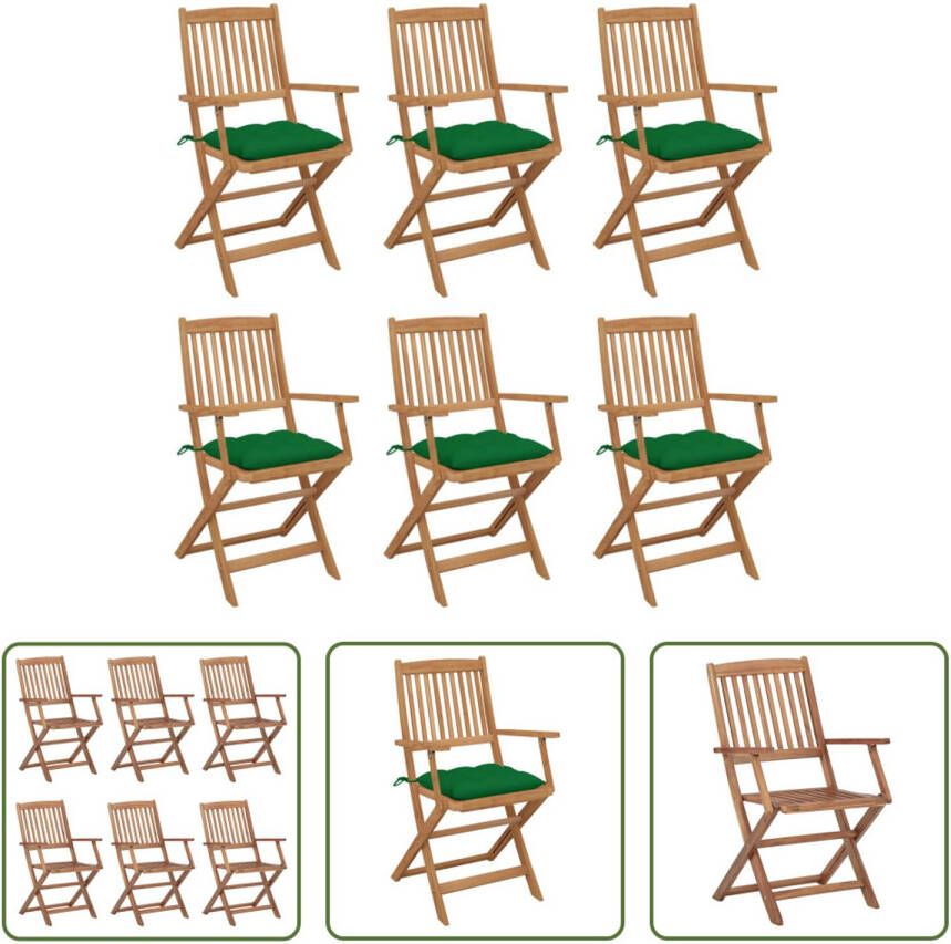 The Living Store Inklapbare Stoelen Acaciahout 6 Stuks Groen Kussen 54x57x91 cm