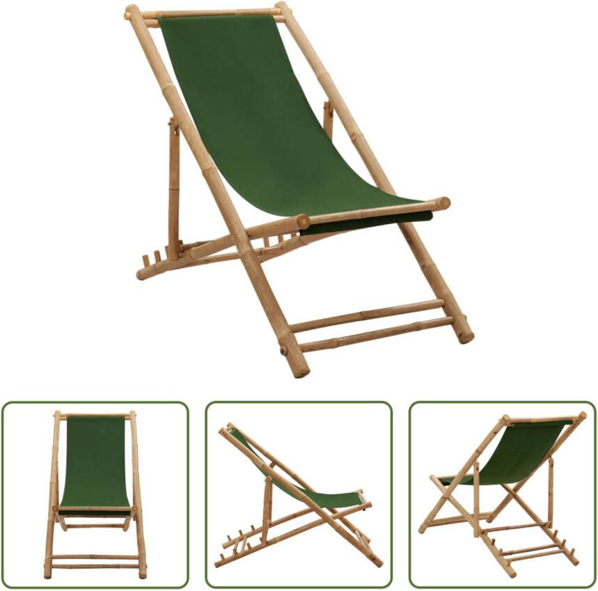 VIDAXL Ligstoel Bamboe Groen Strandstoel Verstelbaar 60x135x10 Cm Canvas