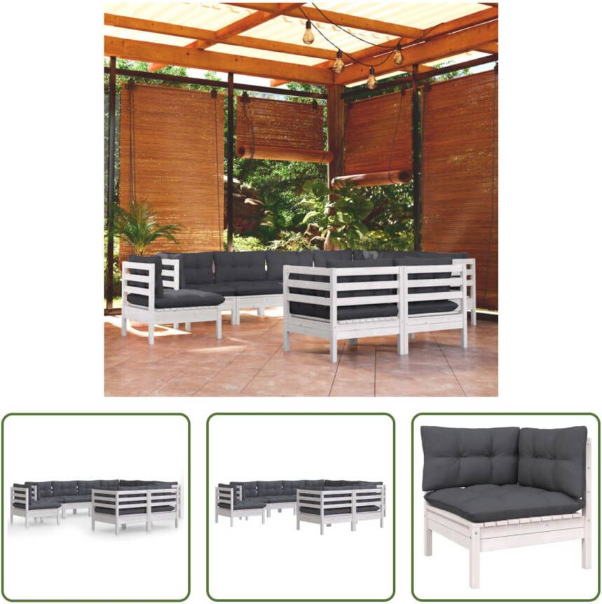 The Living Store Loungebank Hoekbank 5x Middenbank 4x Wit Massief grenenhout 63.5 x 63.5 x 62.5 cm