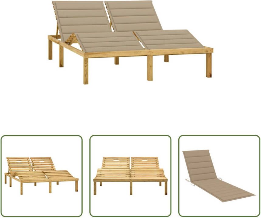 The Living Store Loungebed Tuin 200x138x(31.5-77) cm verstelbare rugleuning 2 kussens Grenenhout groen geïmpregneerd