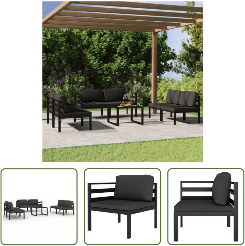 The Living Store Loungeset Aluminium Modulair Antraciet 60x60x38cm 70x70x64.5cm 64.5x70x64.5cm