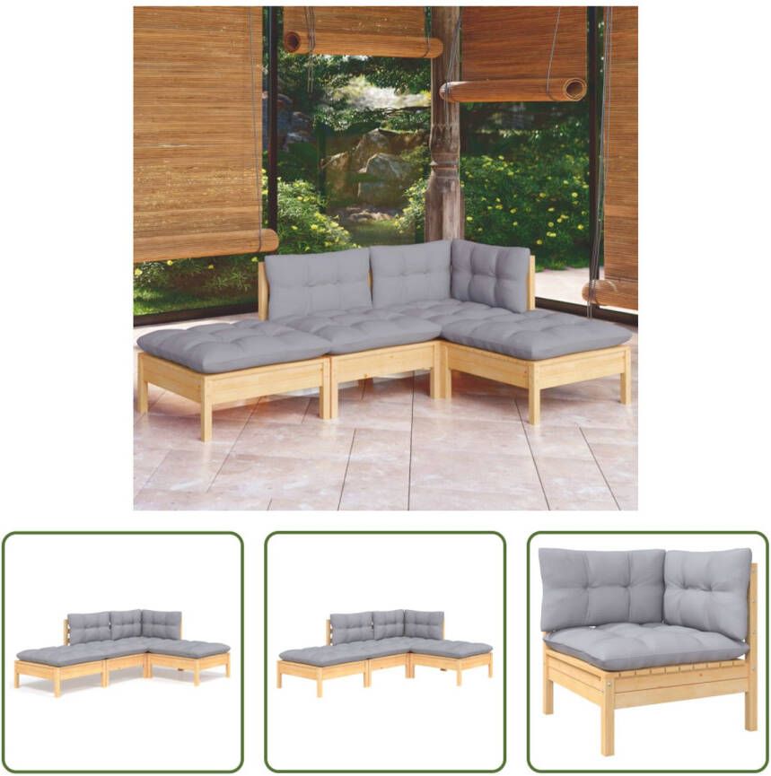 The Living Store Loungeset Grenenhout Grijs 63.5 x 63.5 x 62.5 cm Modulair