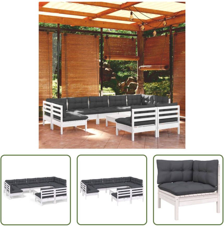 The Living Store Loungeset Grenenhout Wit 63.5 x 63.5 x 62.5 cm Antraciet kussen