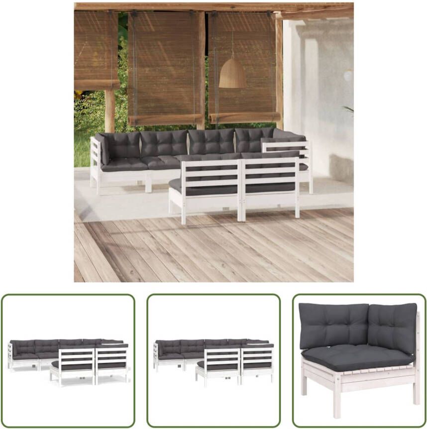 The Living Store Loungeset Grenenhout Wit 63.5 x 63.5 x 62.5 cm Met kussens