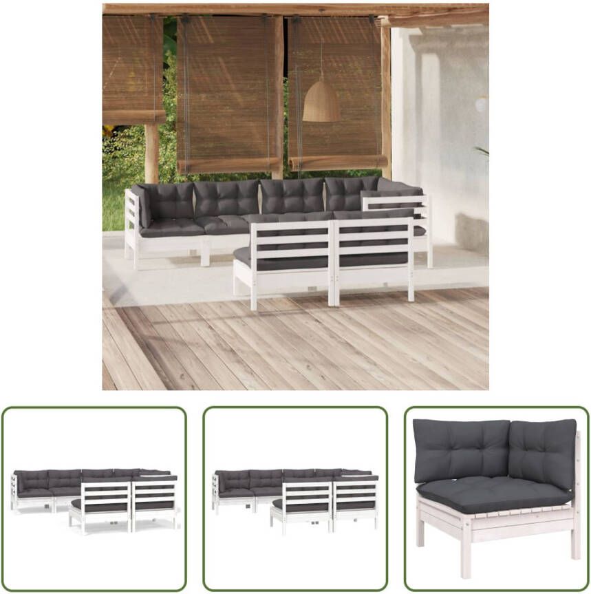 The Living Store Loungeset Grenenhout Wit 63.5 x 63.5 x 62.5 cm Met kussens