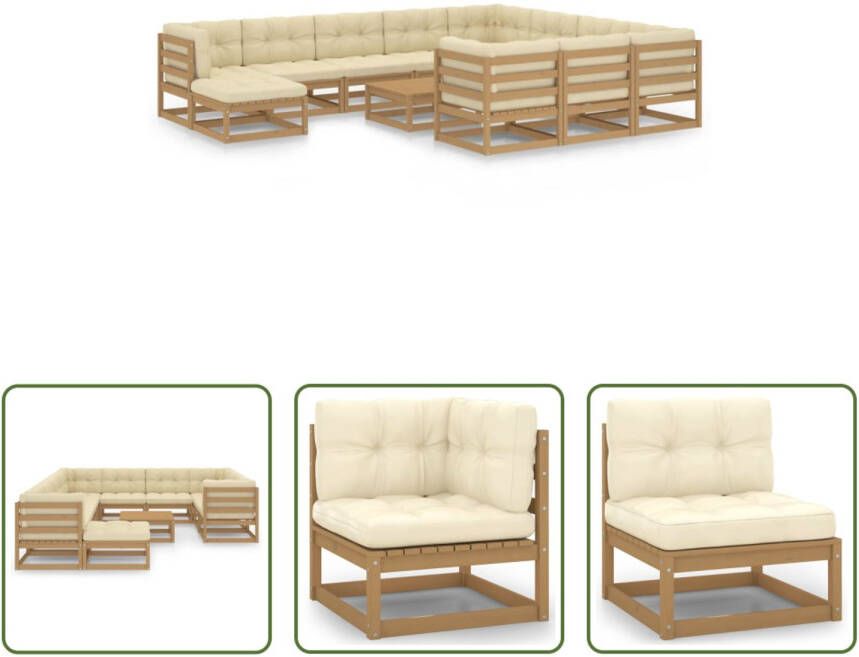 The Living Store Loungeset Grenenhouten Tuinmeubelen 70 x 70 x 67 cm Honingbruin Crème kussen