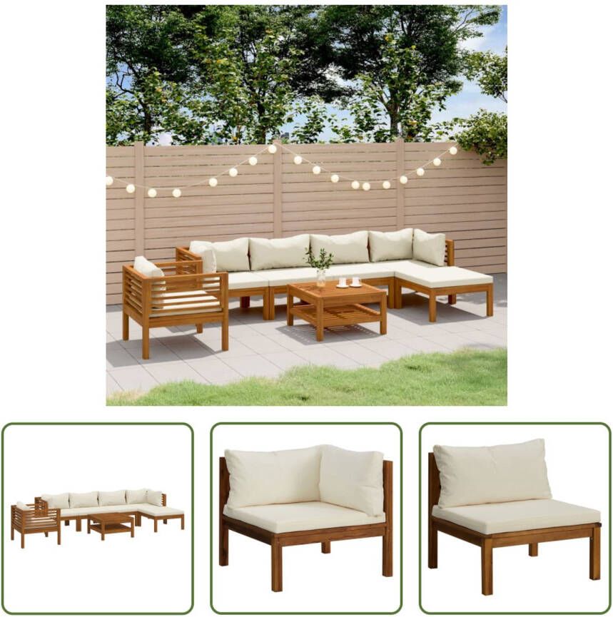 The Living Store Loungeset Tuin Acaciahout Modulair Crème kussens 150x150x62.5 cm