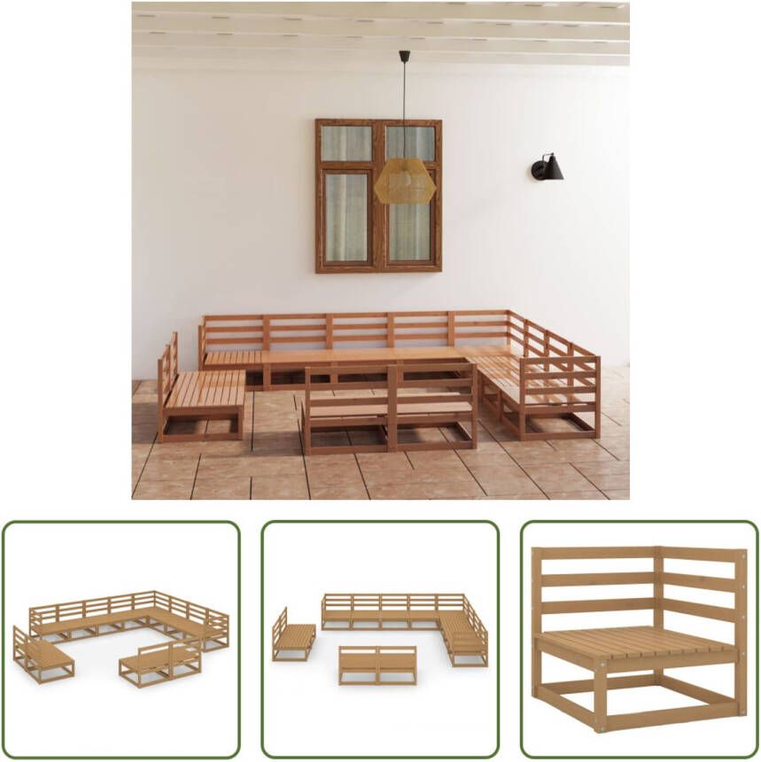 The Living Store Massief Grenenhouten Tuinset Hoekbank 70x70x67 cm Middenbank 70x70x67 cm