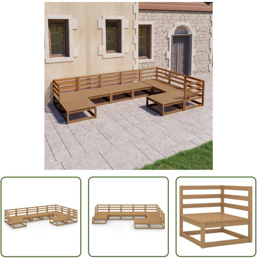 The Living Store Massief Grenenhouten Tuinset Hoekbank Middenbank Voetenbank 70x70x67 cm Honingbruin