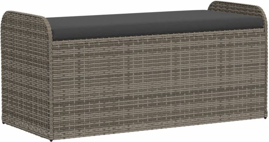 VidaXL Opbergbankje met kussen 115x51x52 cm poly rattan grijs