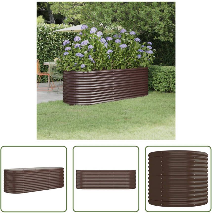 The Living Store Ovale Plantenbak 224 x 80 x 68 cm Bruin Gepoedercoat Staal