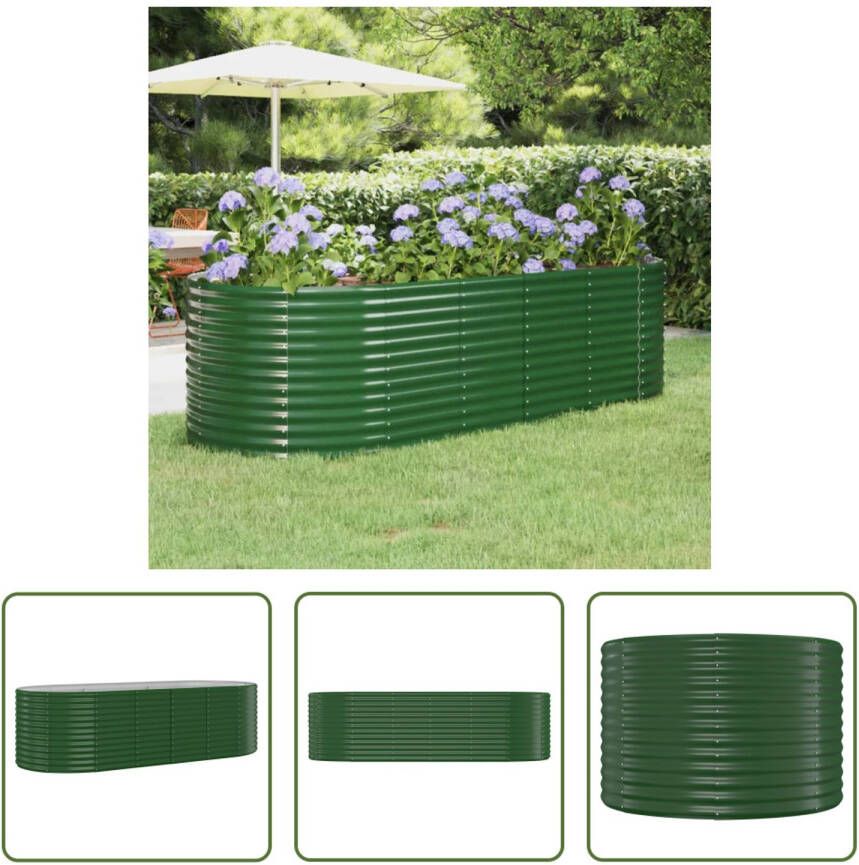 The Living Store Ovale Plantenbak Gepoedercoat Staal 249x100x68 cm Groen