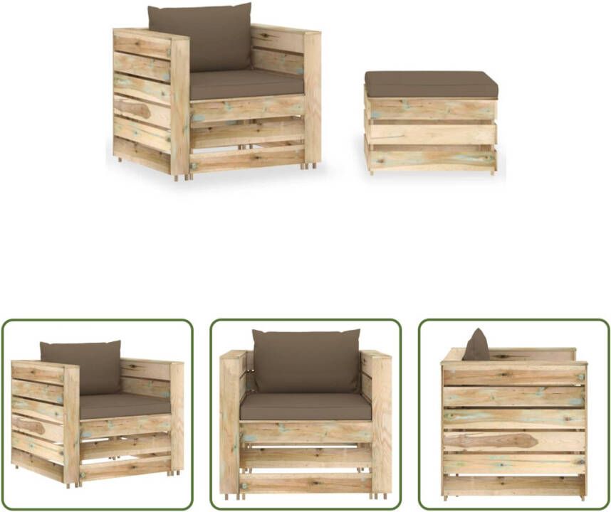 The Living Store Pallet Loungeset Grenenhout 77 x 70 x 66 cm Inclusief kussens