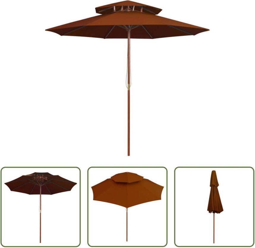 The Living Store Parasol Dubbeldekker Terracotta 270 x 256 cm 38 mm paal Houten frame