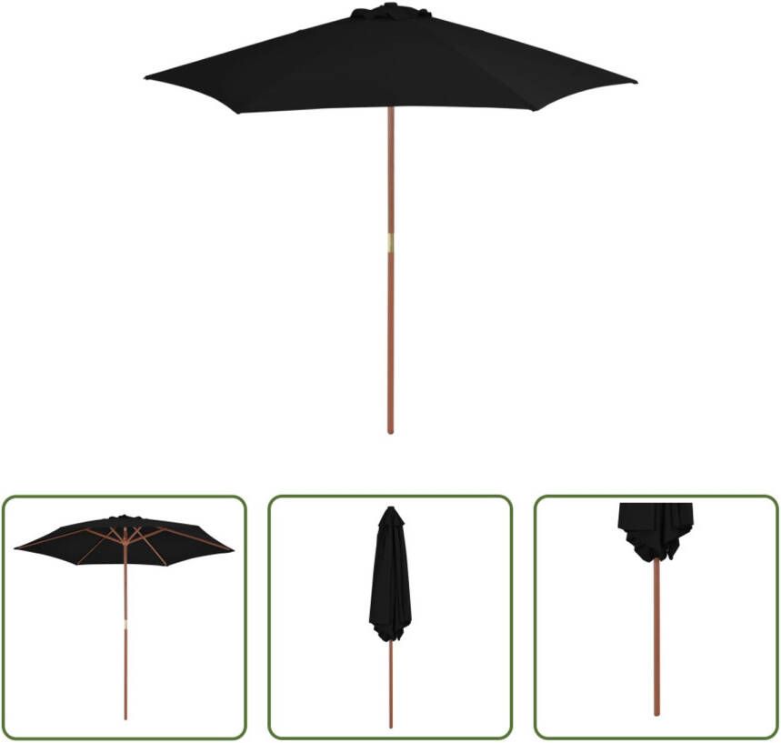 The Living Store Parasol Elegant 270x244 cm zwart bamboe hardhout UV-beschermend polyester Ø 38mm paal