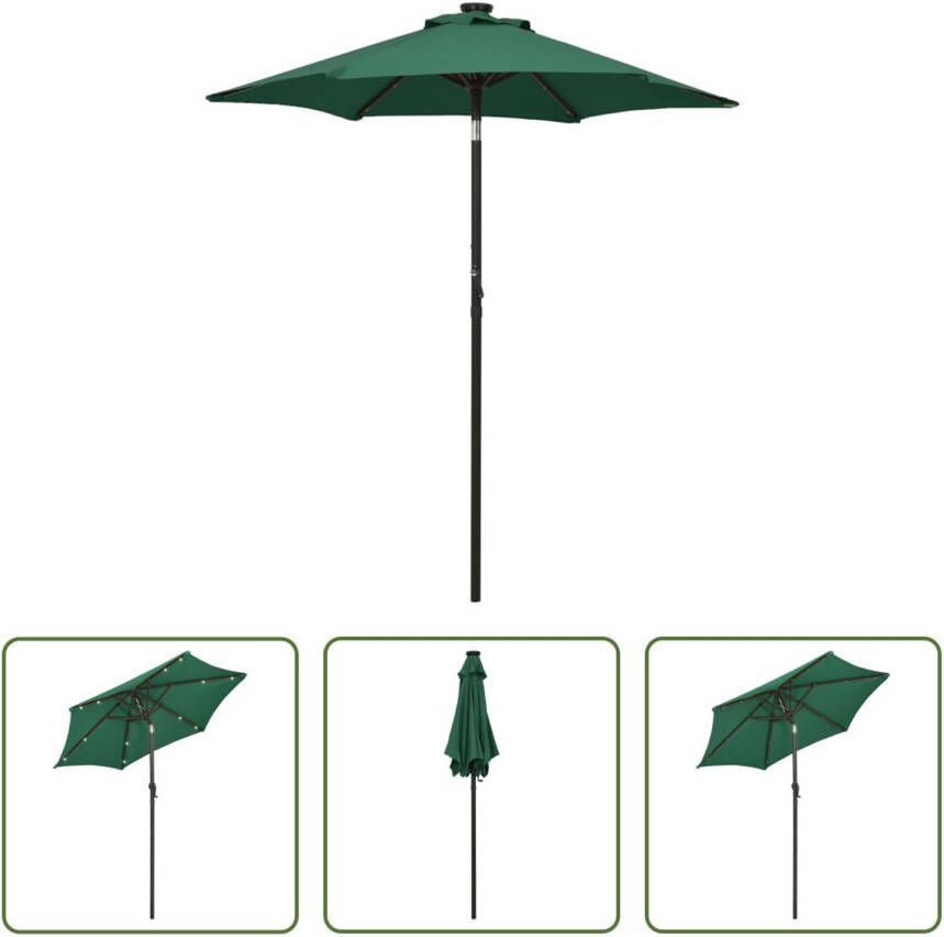 The Living Store Parasol Groen en Donkergrijs 200 x 211 cm UV-beschermend Inklapbaar Met LEDs