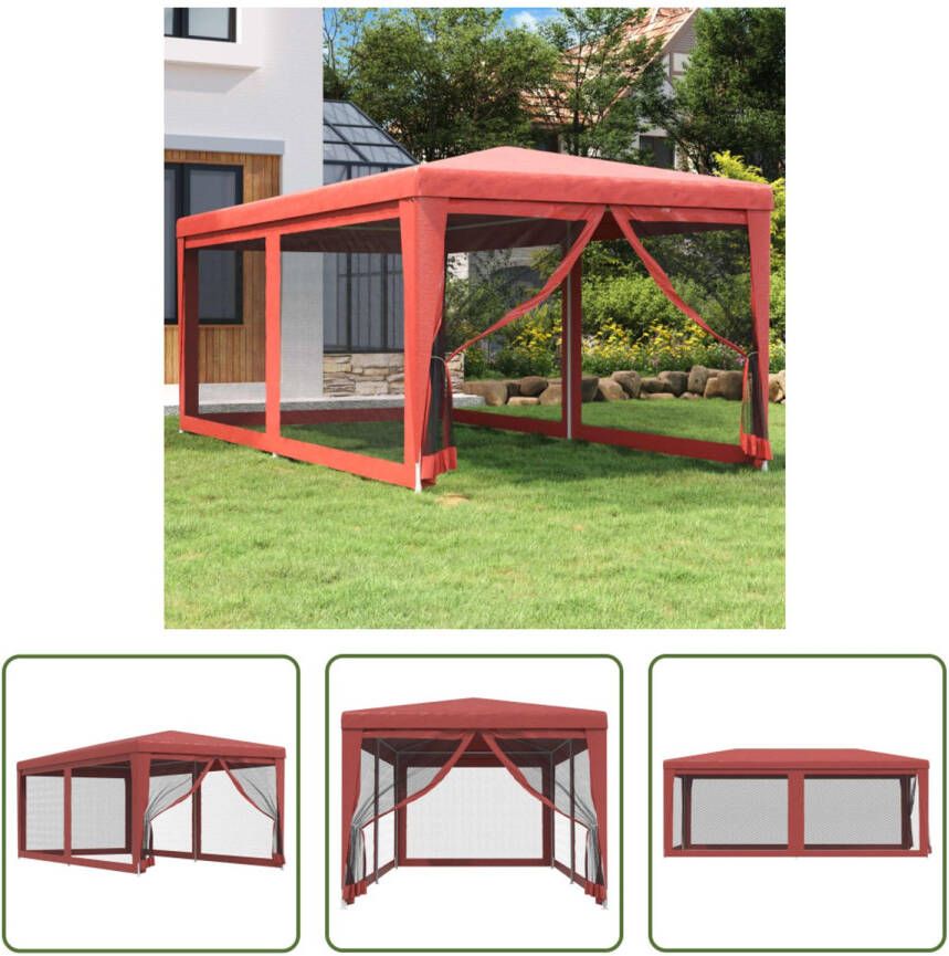 The Living Store Partytent 296 x 594 x 258 cm Rood HDPE IJzer UV-bestendig Waterbestendig 6 mesh zijwanden