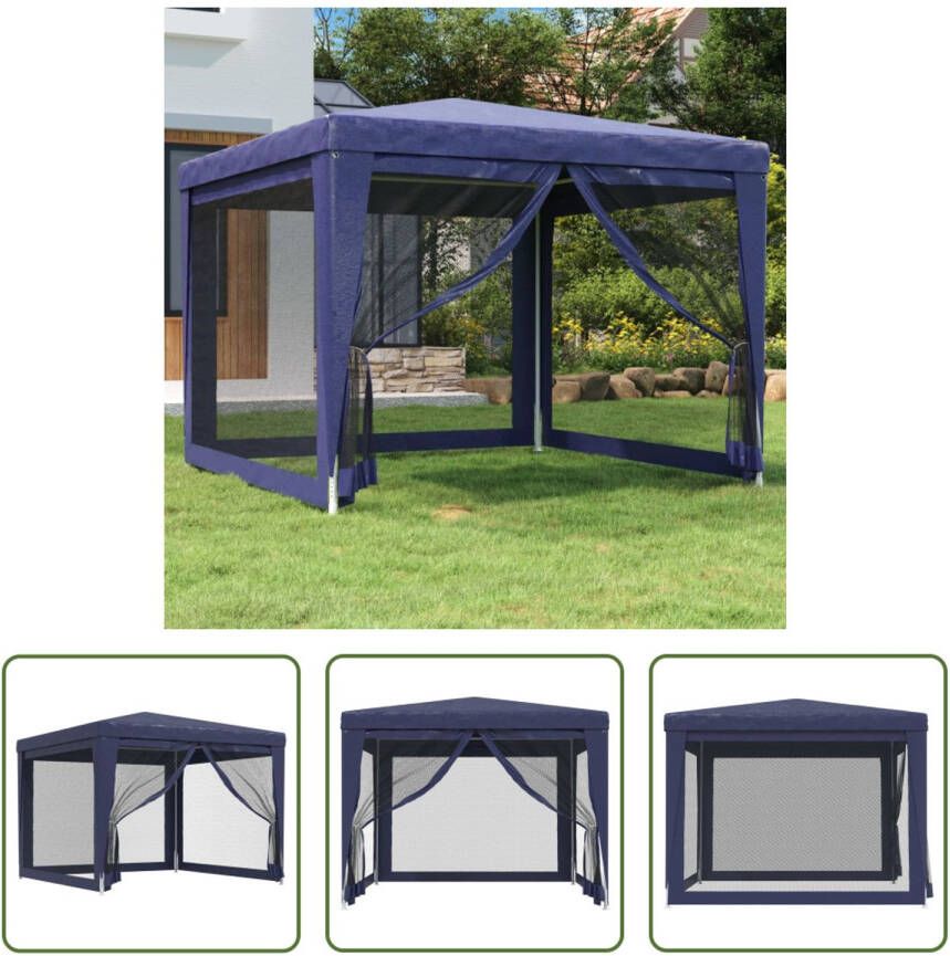 The Living Store Partytent Blauw 300 x 300 x 246 UV-bestendig Waterbestendig 4 mesh zijwanden