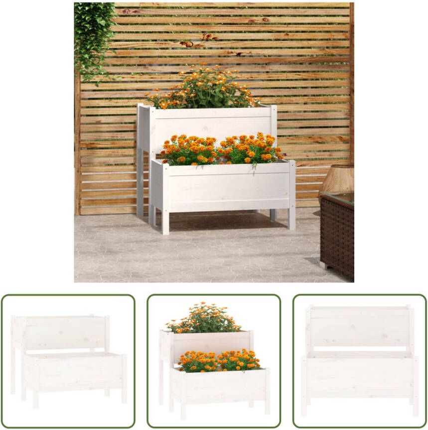 The Living Store Plantenbak Grenenhout Verhoogde 2-laags buiten plantenstandaard 84.5 x 84 x 75 cm Wit