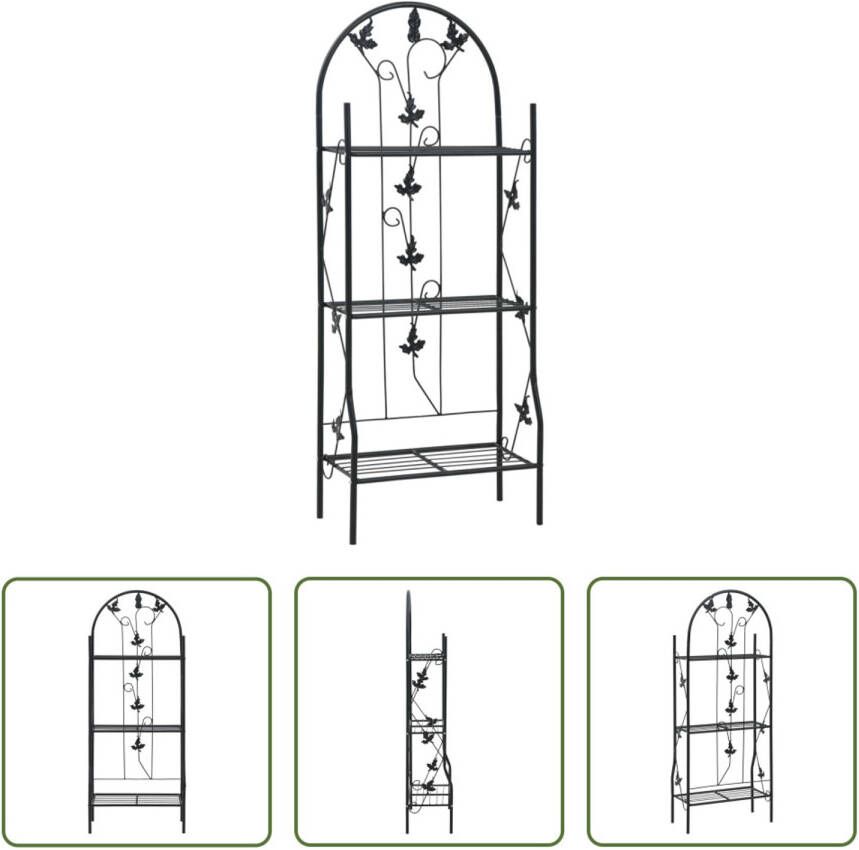 The Living Store Plantenrek Bladdesign 52 x 28 x 128 cm Zwart IJzeren buizen Weerbestendig