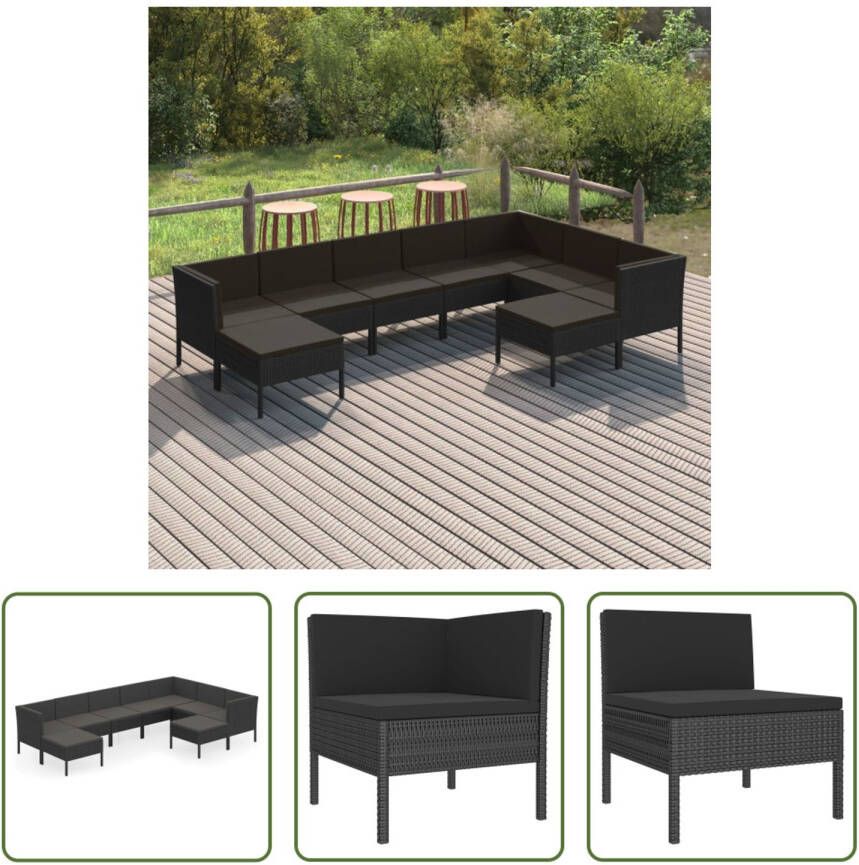 The Living Store Loungeset Modular Zwart PE-rattan gepoedercoat staal en stof (100% polyester) Middenbank- 57 x 69 x 69 cm Hoekbank- 69 x 69 x 69 cm Voetenbank- 60 x 60 x 35 cm