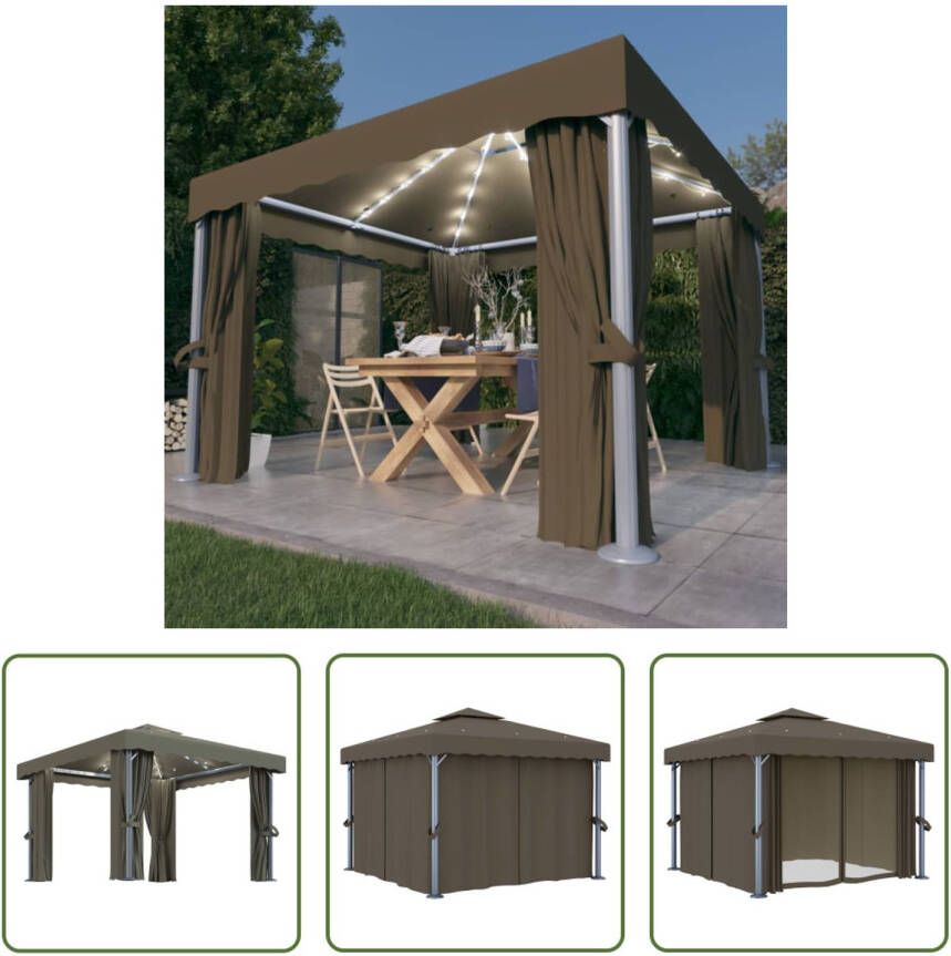 VIDAXL Prieel Vierkant Aluminium 3 X 3 M Taupe Inclusief Verlichting